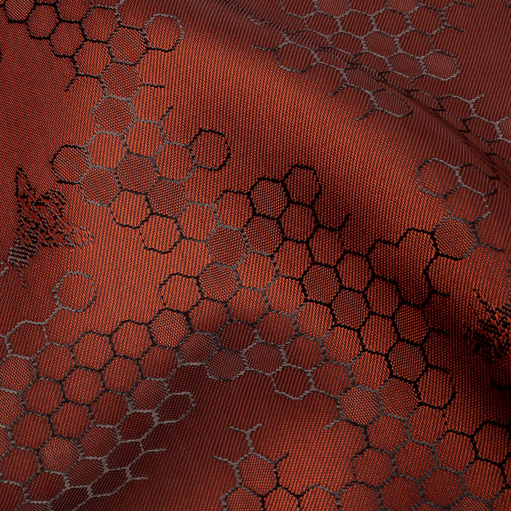 Burnt Orange Tonal Bee Hive Jacquard Lining Detail