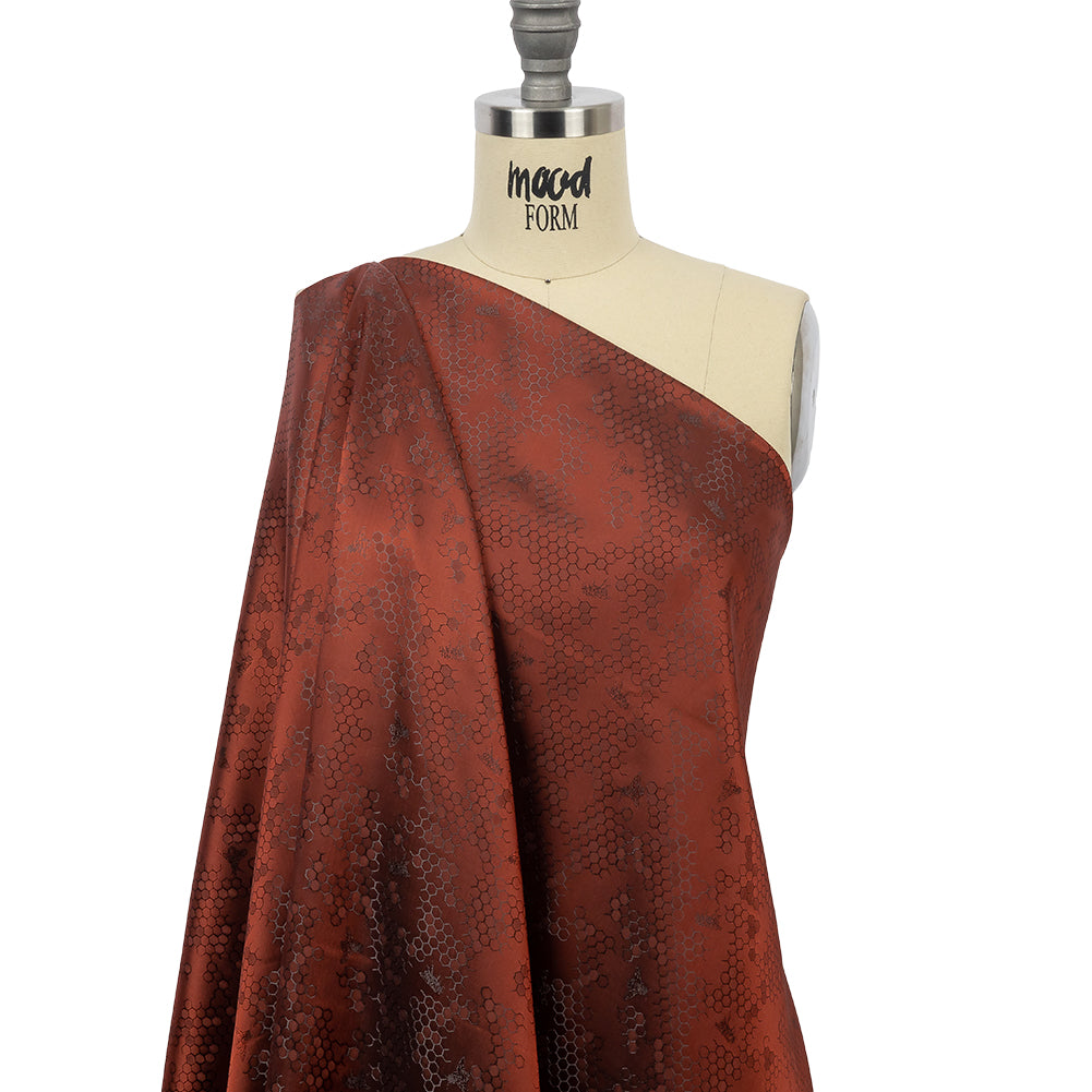 Burnt Orange Tonal Bee Hive Jacquard Lining Drape