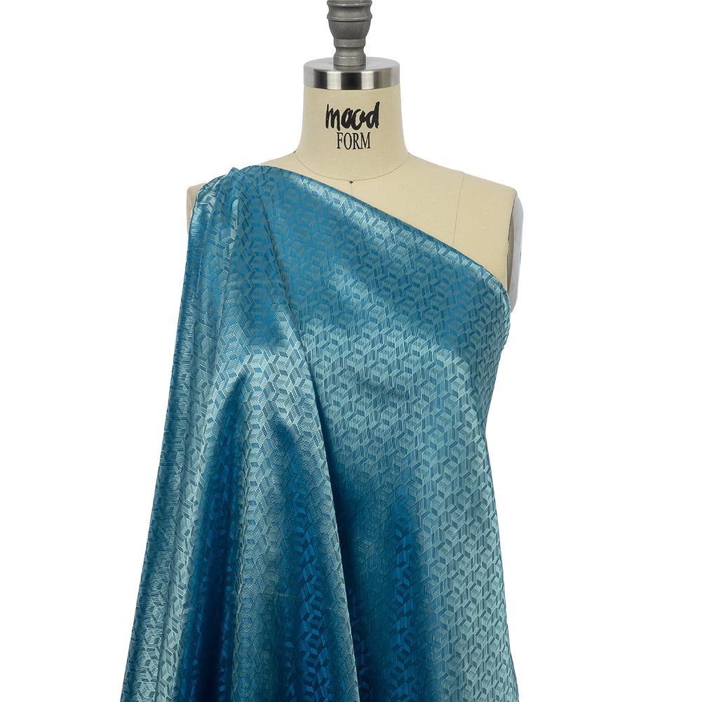 Geometric Jacquard Lining - Country Blue and Aqua Bi-Color - Drape