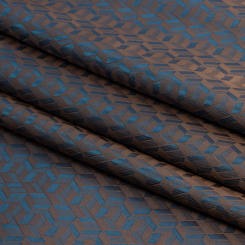 Geometric Jacquard Lining - Blue and Beige Bi-Color - Folded