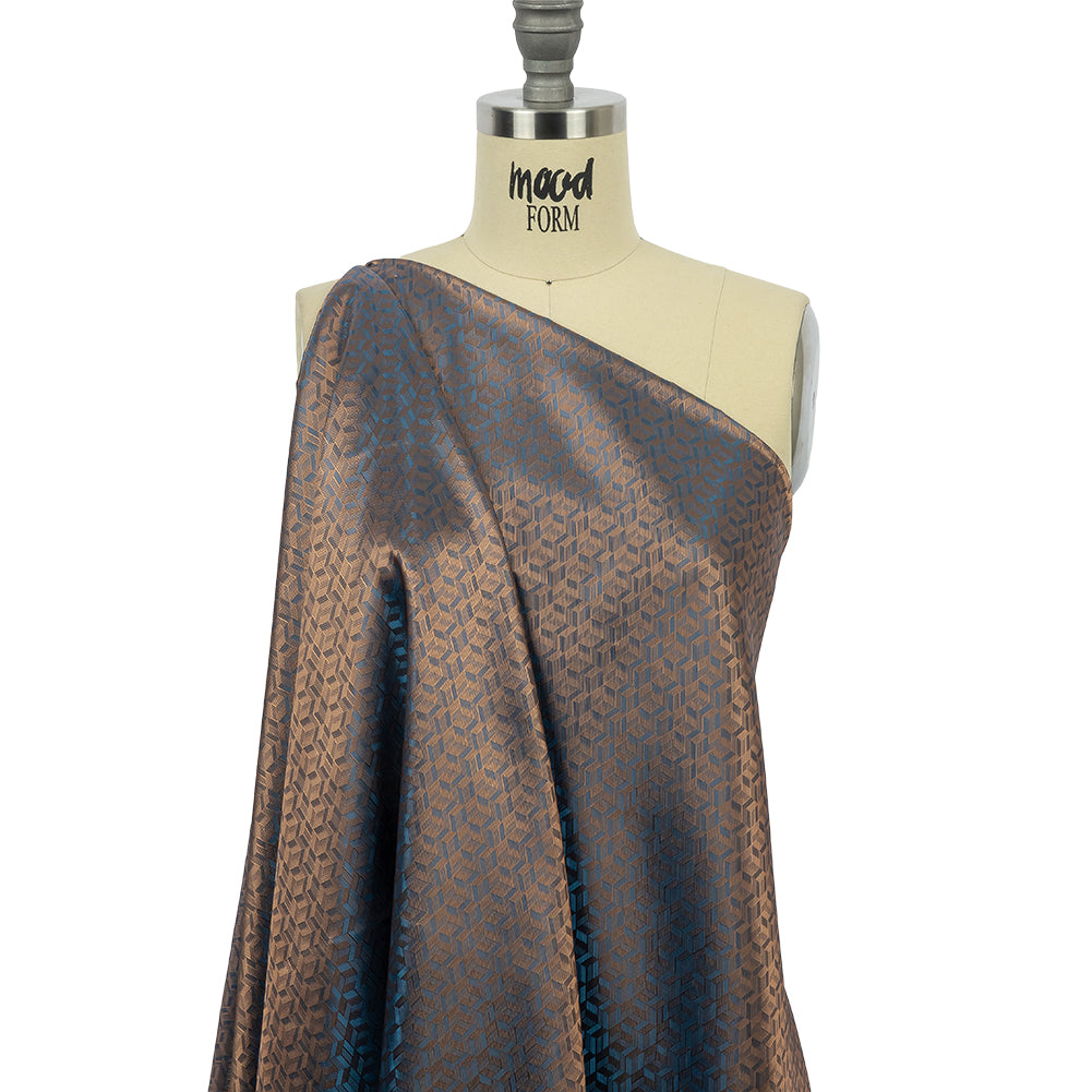 Geometric Jacquard Lining - Blue and Beige Bi-Color - Drape
