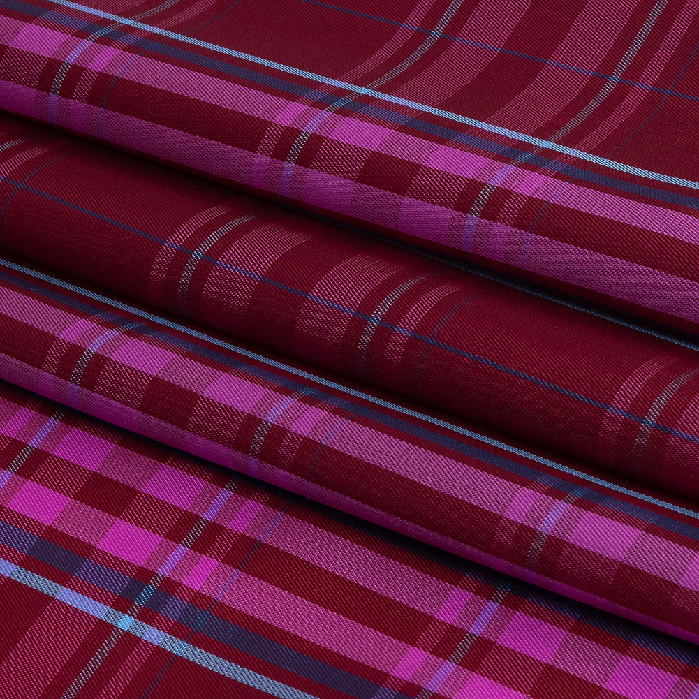 Fuchsia, Blue and Aqua Plaid Twill Lining - Folded