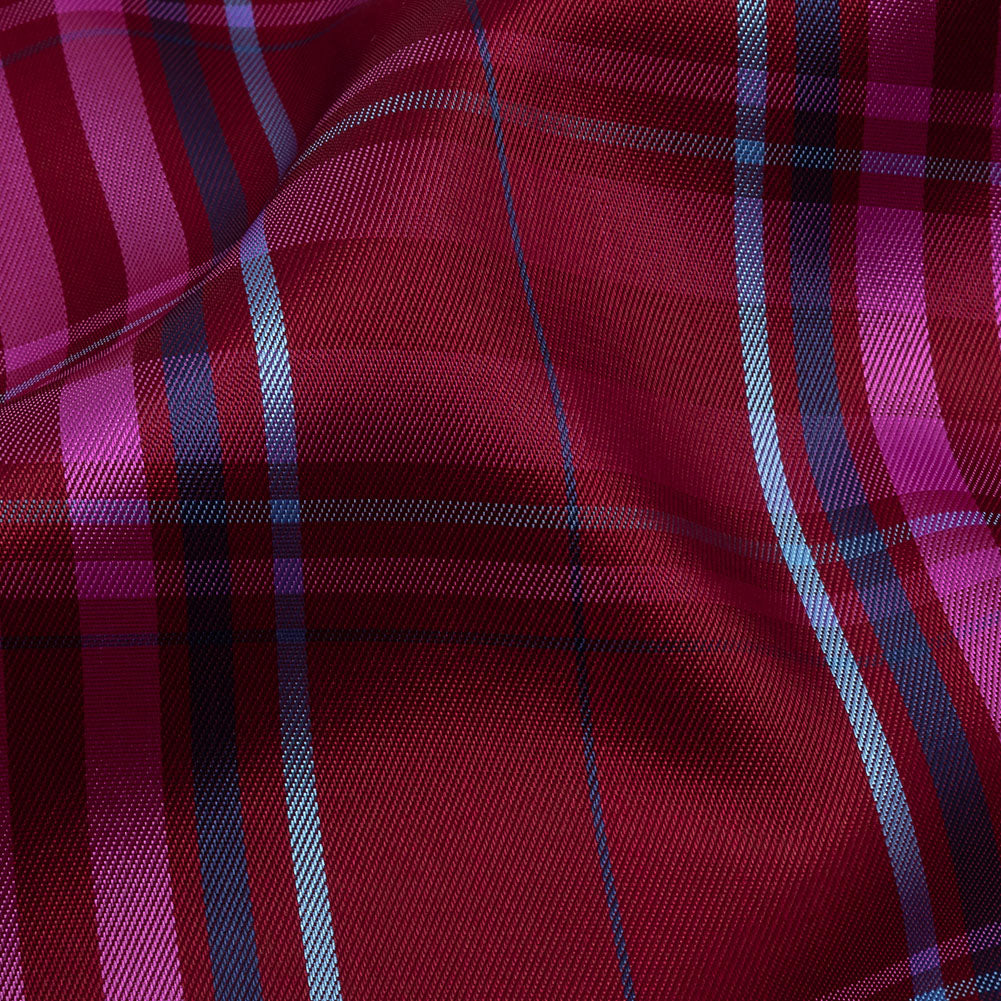 Fuchsia, Blue and Aqua Plaid Twill Lining - Detail