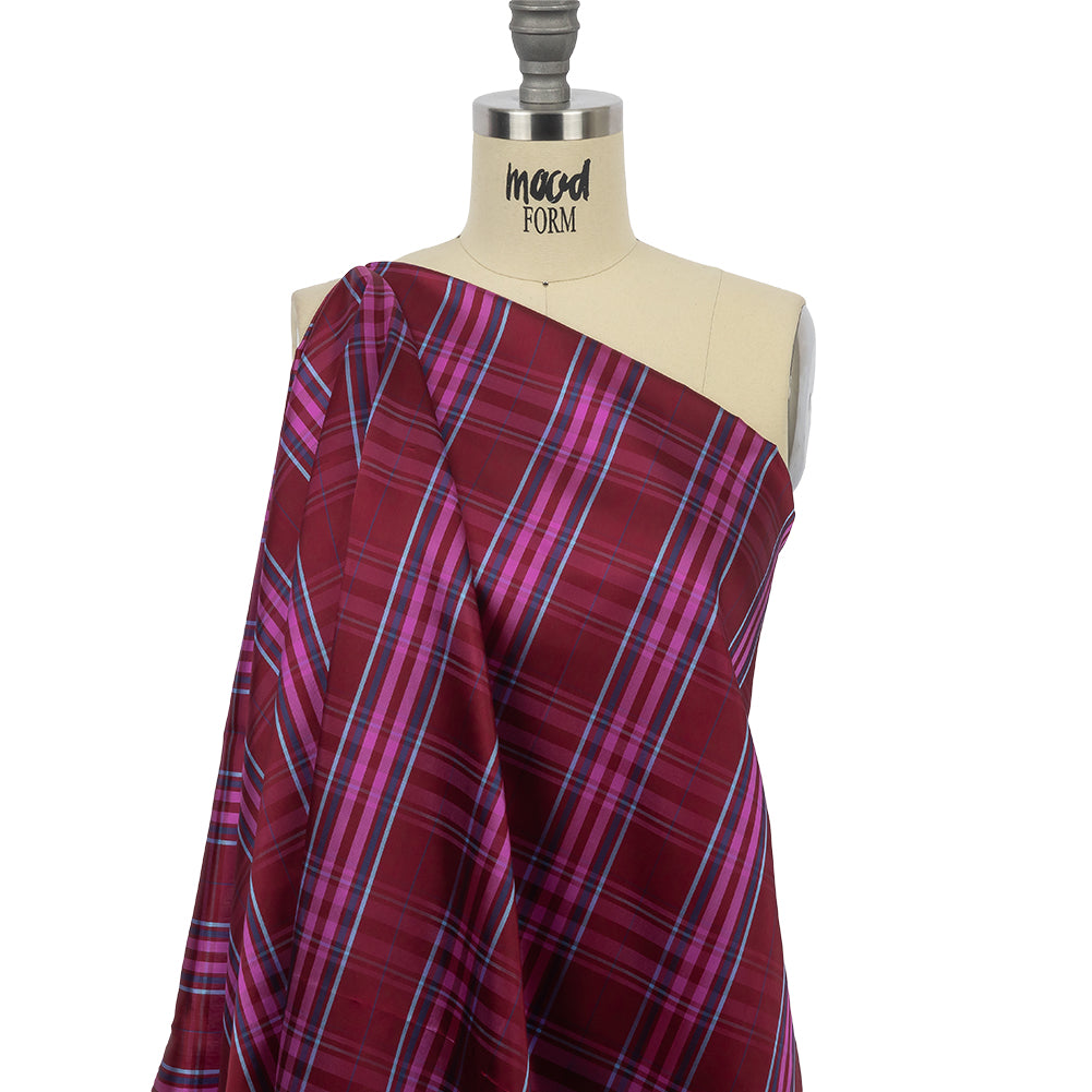 Fuchsia, Blue and Aqua Plaid Twill Lining - Drape