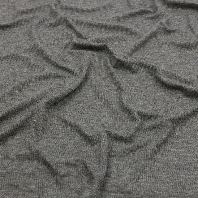 Heathered Gray Stretch Rayon 2x2 Rib Knit