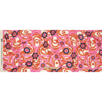Stretch Cotton Sateen - Pink Winding Lines and Flowers - Bloom the Beat Print - Mood Exclusive Groove Collection