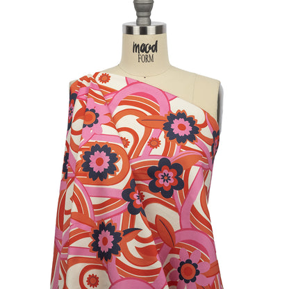 Stretch Cotton Sateen - Pink Winding Lines and Flowers - Bloom the Beat Print - Mood Exclusive Groove Collection