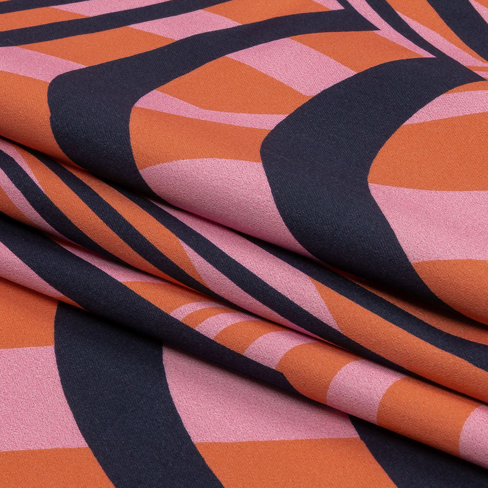 Stretch Cotton Sateen - Pink Abstract Lines - Soundwave Strut Print - Mood Exclusive Groove Collection - Folded