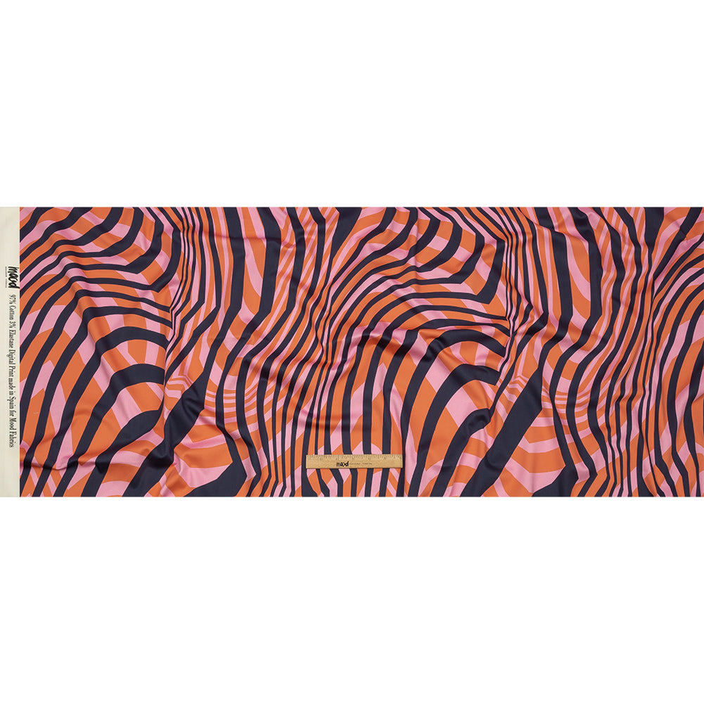Stretch Cotton Sateen - Pink Abstract Lines - Soundwave Strut Print - Mood Exclusive Groove Collection - Full