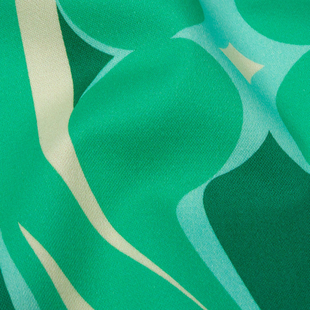 Stretch Cotton Sateen - Green Ogees - Owl Eyes Print - Mood Exclusive Groove Collection - Detail