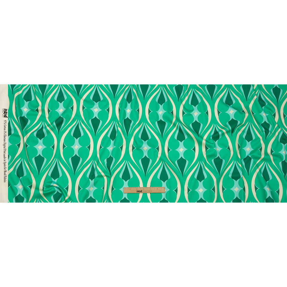 Stretch Cotton Sateen - Green Ogees - Owl Eyes Print - Mood Exclusive Groove Collection - Full