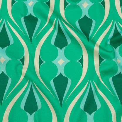 Stretch Cotton Sateen - Green Ogees - Owl Eyes Print - Mood Exclusive Groove Collection