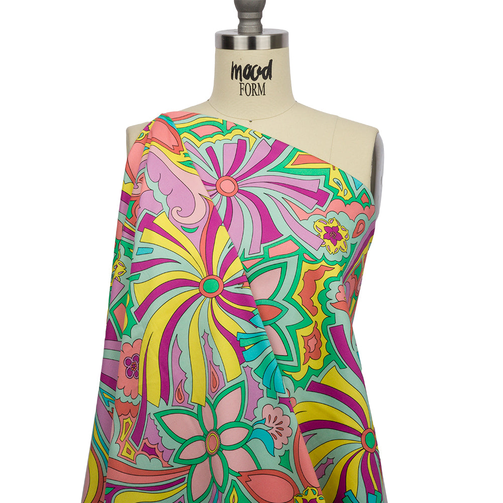 Stretch Cotton Sateen - Blue and Purple Floral - Holy Grail Print - Mood Exclusive Groove Collection - Drape