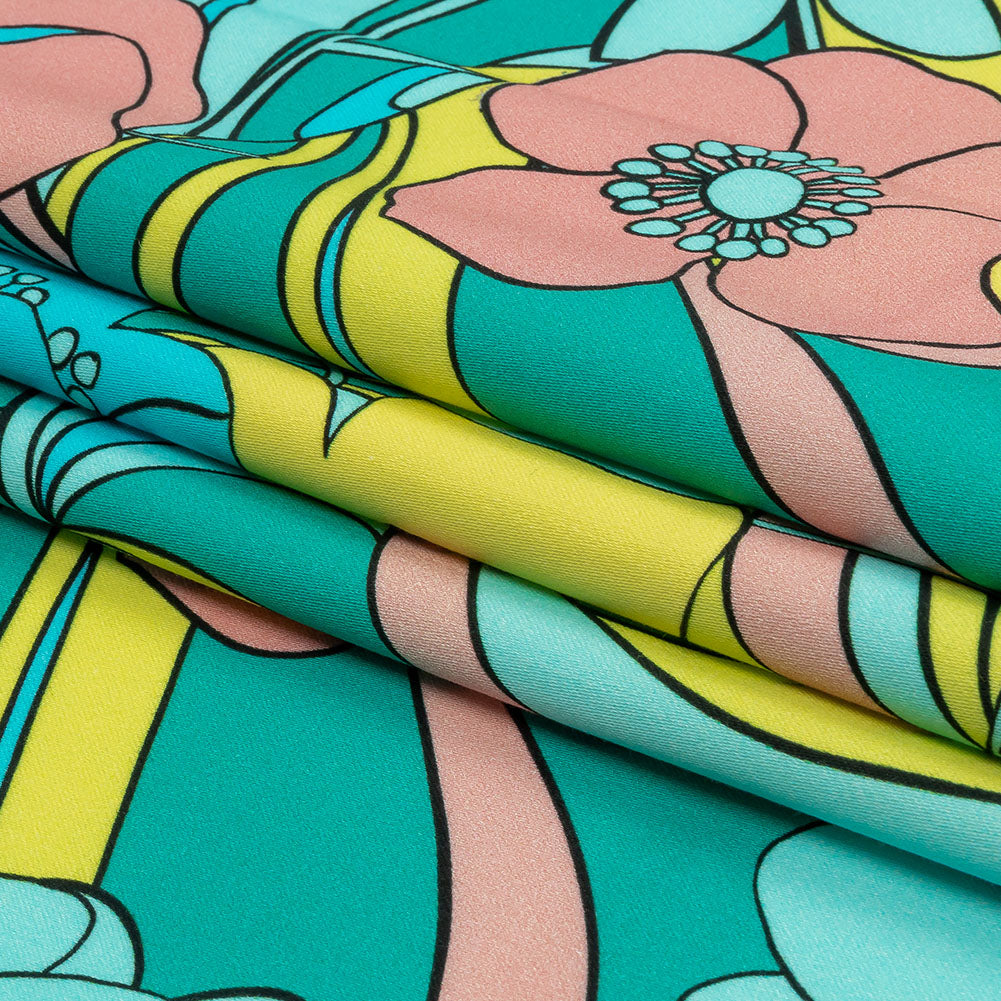 Stretch Cotton Sateen - Blue and Yellow Floral - Garden Groove Print - Mood Exclusive Groove Collection - Folded