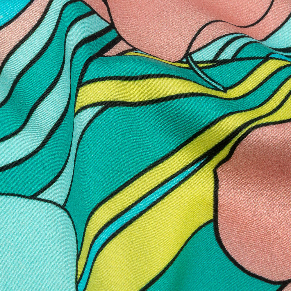 Stretch Cotton Sateen - Blue and Yellow Floral - Garden Groove Print - Mood Exclusive Groove Collection - Detail