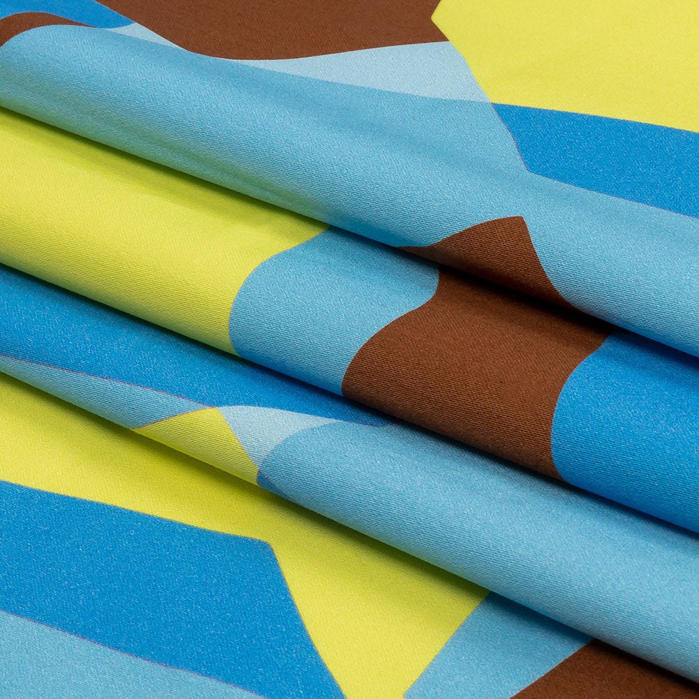 Stretch Cotton Sateen - Blue and Yellow Geometric - Gemstone Jubilee Print - Mood Exclusive Groove Collection - Folded