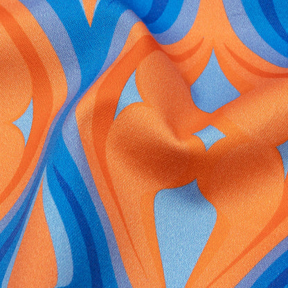 Stretch Cotton Sateen - Blue and Orange Ogees - Eye of the Storm Print - Mood Exclusive Groove Collection