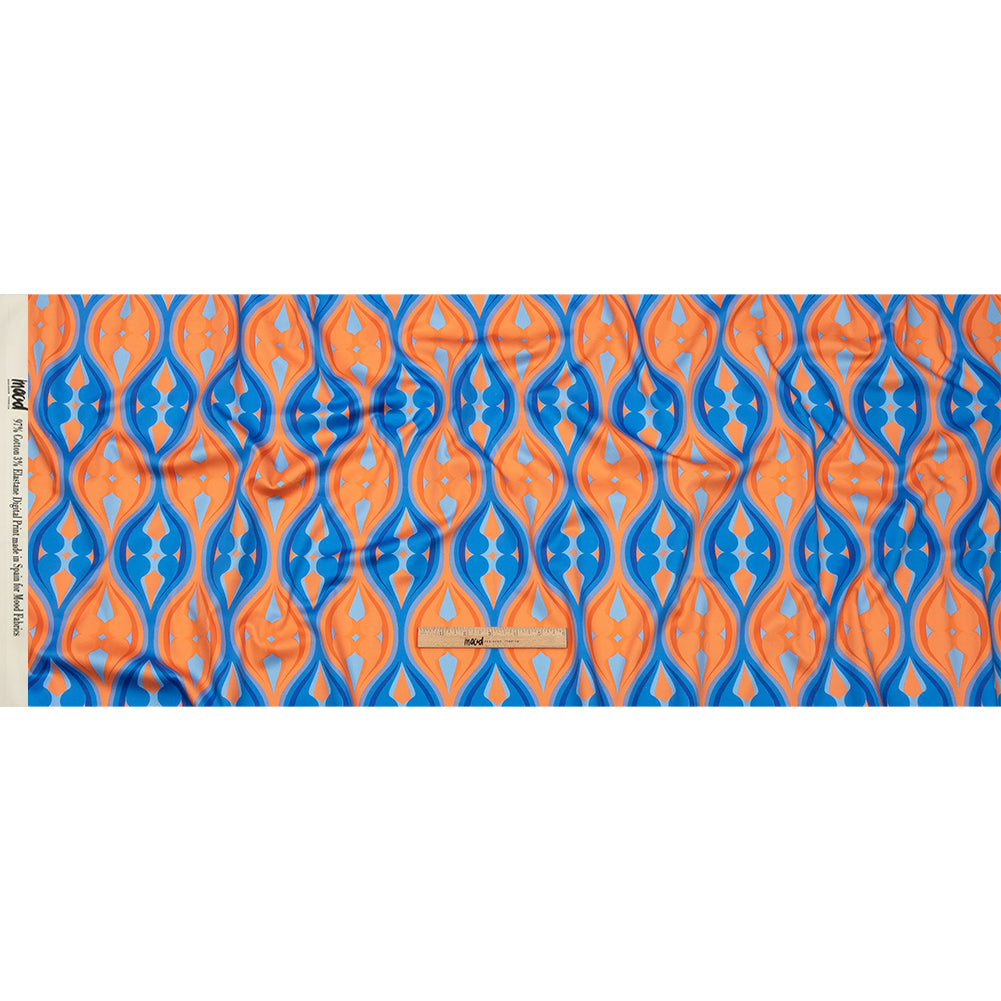 Stretch Cotton Sateen - Blue and Orange Ogees - Eye of the Storm Print - Mood Exclusive Groove Collection - Full