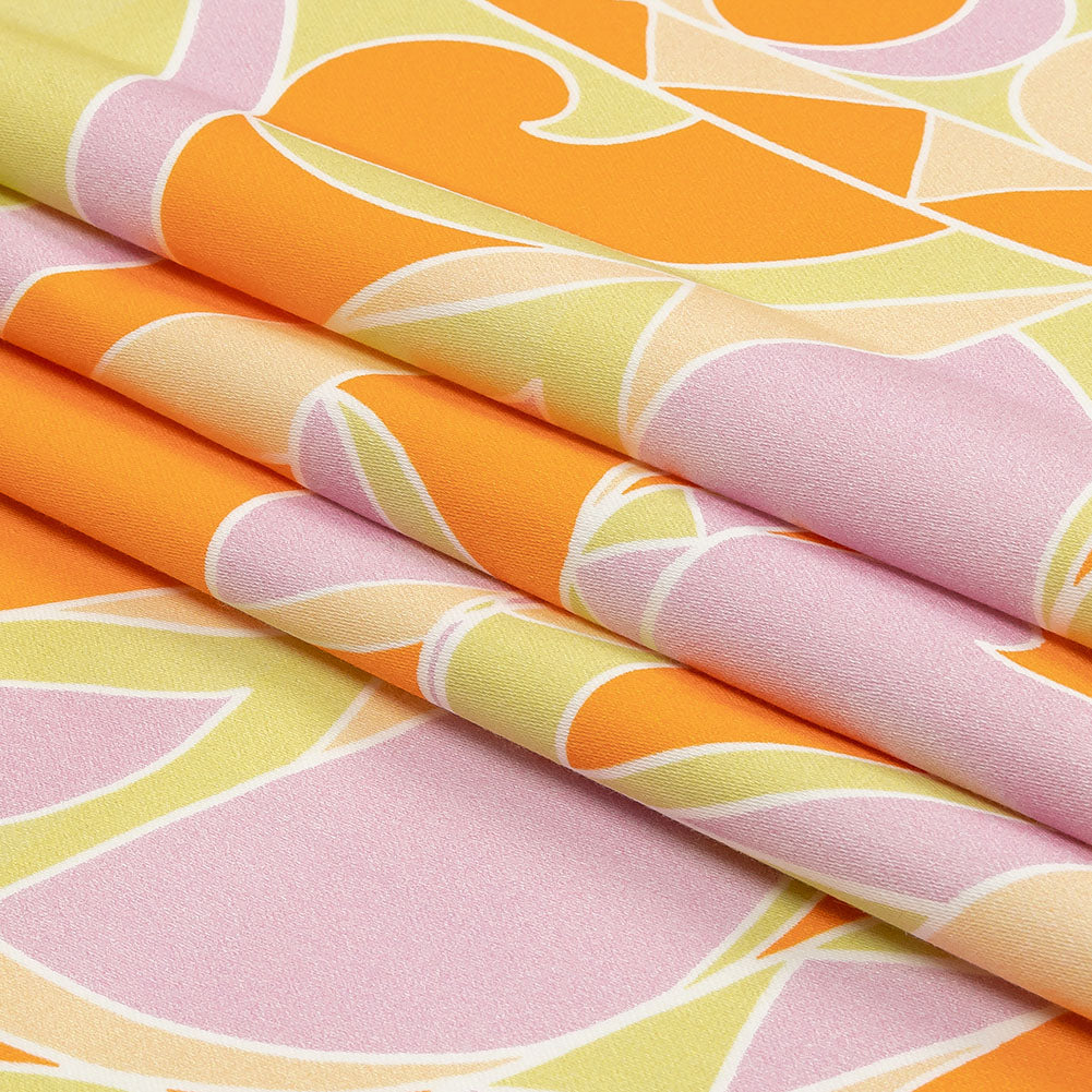 Stretch Cotton Sateen - Orange, Green and Purple Abstract - All Summer Long Print - Mood Exclusive Groove Collection - Folded