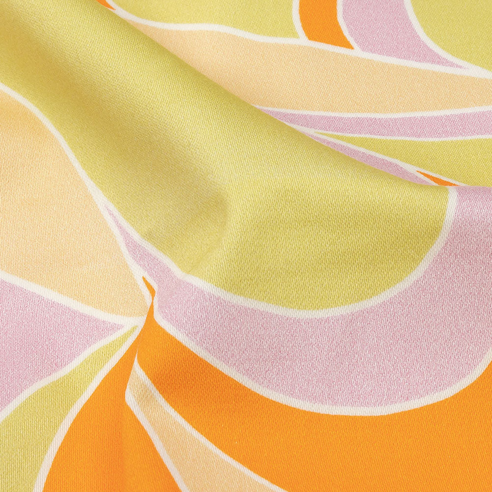 Stretch Cotton Sateen - Orange, Green and Purple Abstract - All Summer Long Print - Mood Exclusive Groove Collection - Detail
