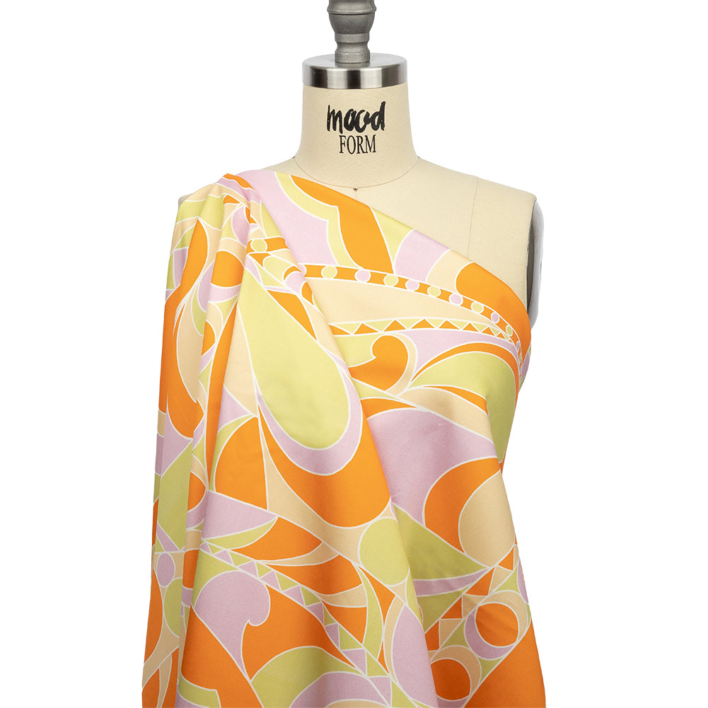Stretch Cotton Sateen - Orange, Green and Purple Abstract - All Summer Long Print - Mood Exclusive Groove Collection - Drape
