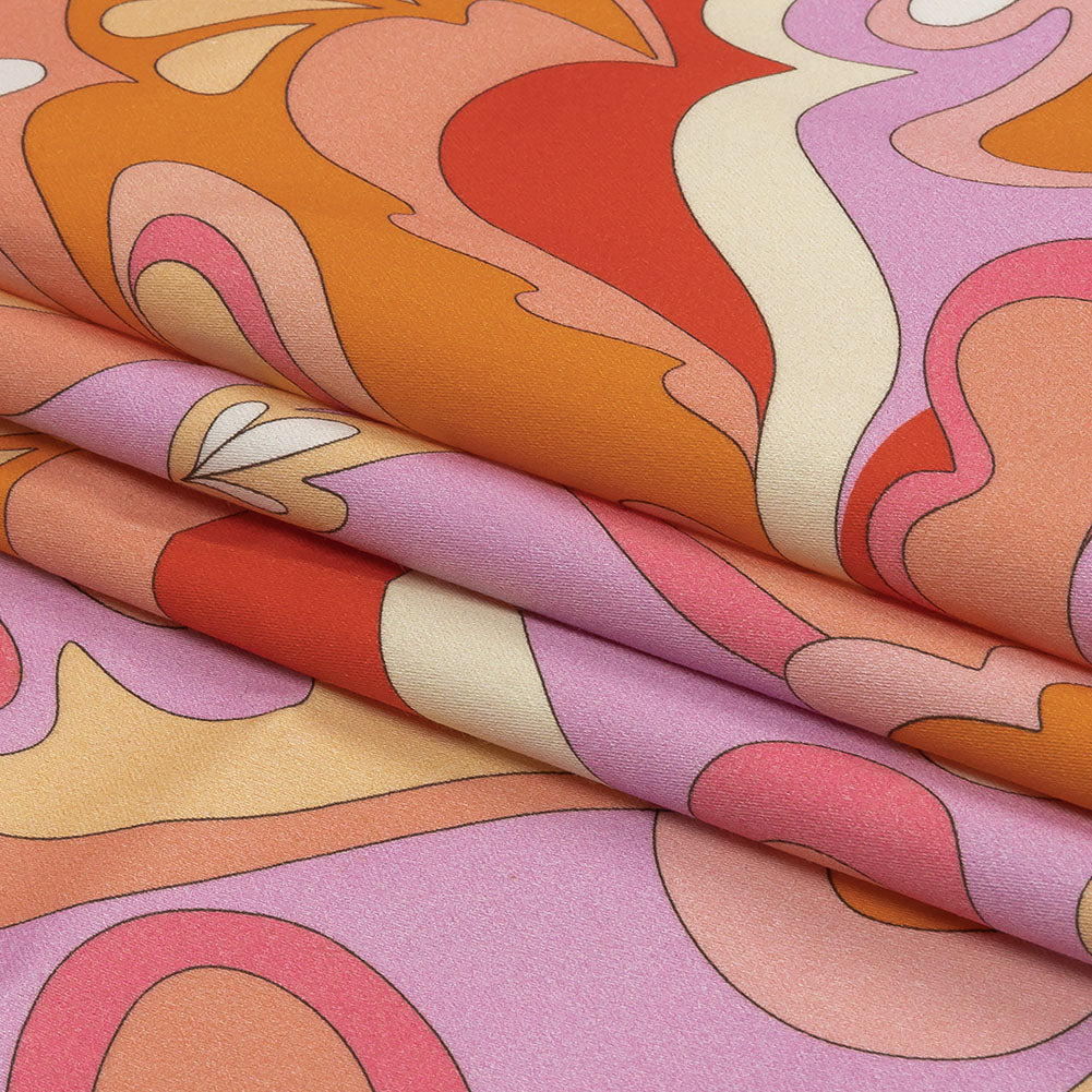 Stretch Cotton Sateen - Lavender and Pink Abstracted Paisley - Lonely Hearts Club Print - Mood Exclusive Groove Collection - Folded