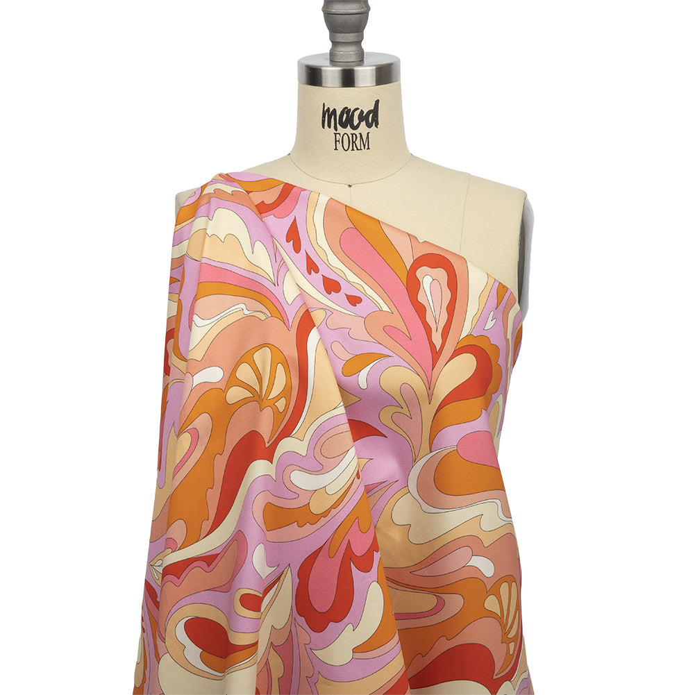 Stretch Cotton Sateen - Lavender and Pink Abstracted Paisley - Lonely Hearts Club Print - Mood Exclusive Groove Collection - Drape