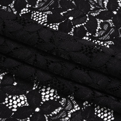 Shimmering Black Floral Stretch Lace Trim with Scalloped Edges - 11.25" Folded