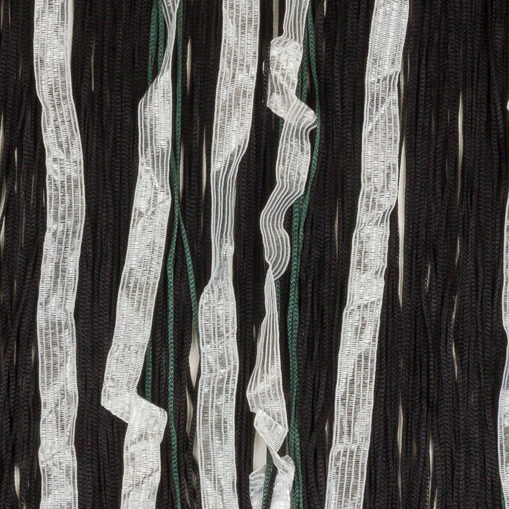 Black, Forest and White Chainette Fringe Trim with Ribbon Inclusions - 12.5" Detail
