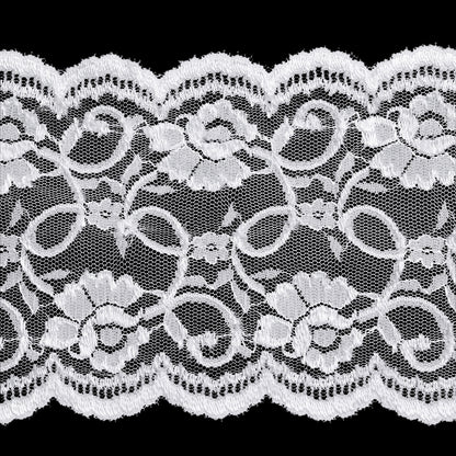 Luminous White Floral Embroidered Tulle Lace Trim with Scalloped Edges - 6.5" Detail