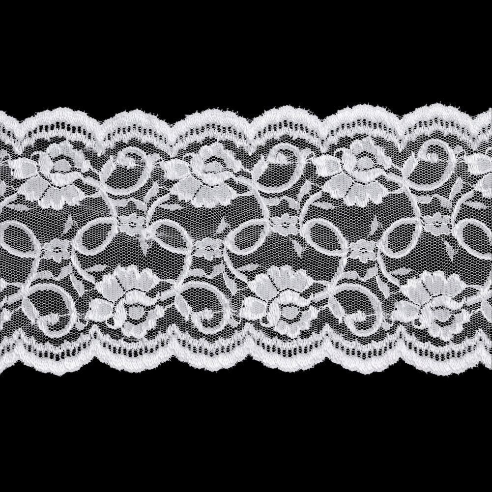 Luminous White Floral Embroidered Tulle Lace Trim with Scalloped Edges - 6.5"