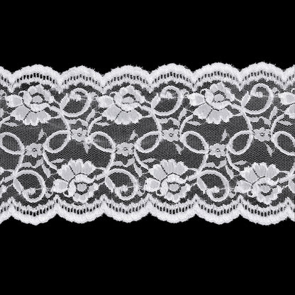 Luminous White Floral Embroidered Tulle Lace Trim with Scalloped Edges - 6.5"
