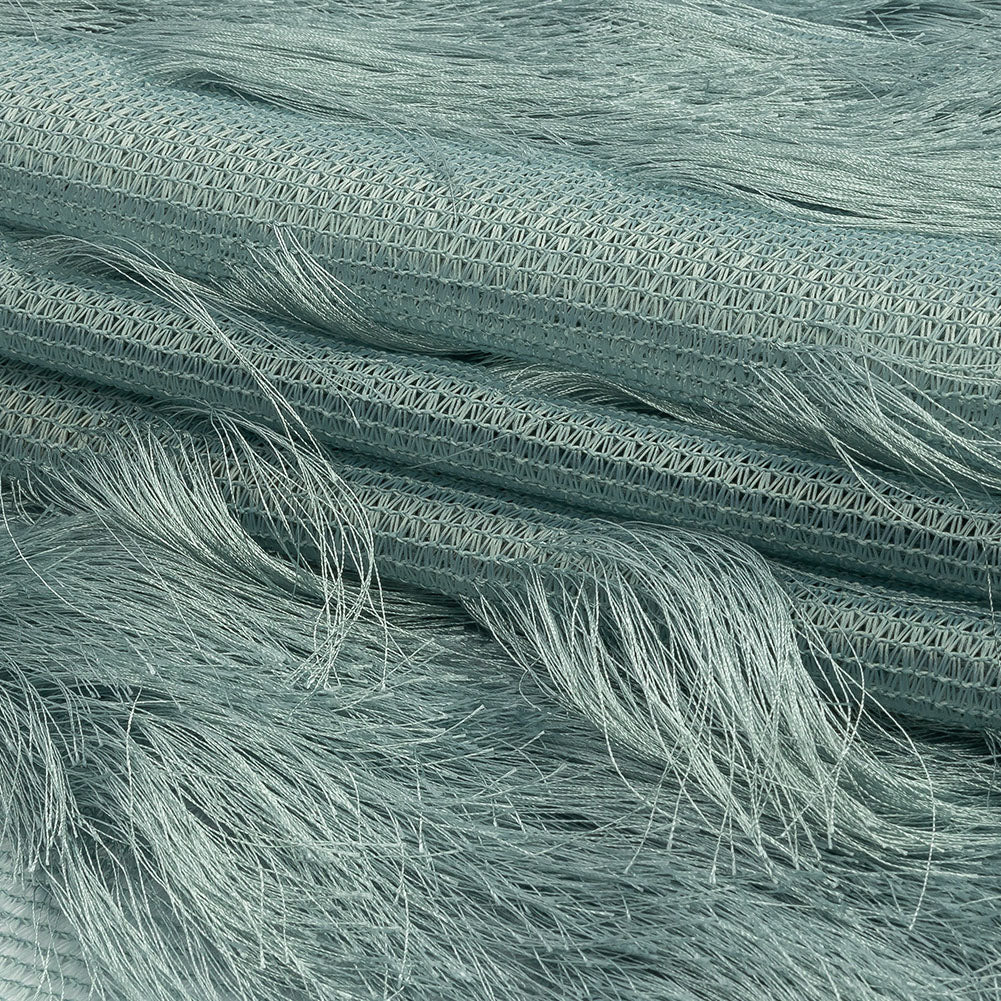 Dusty Green Zig Zag Fringe Mesh - Folded