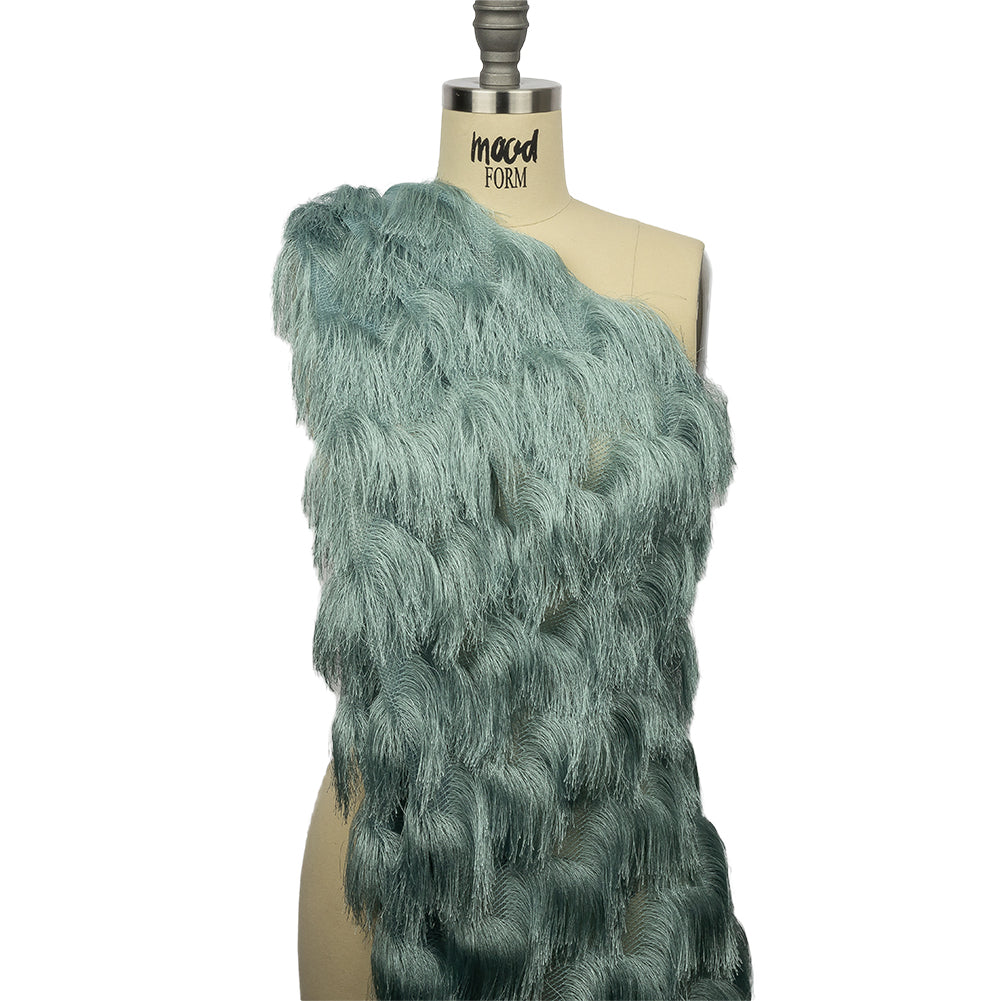 Dusty Green Zig Zag Fringe Mesh - Drape