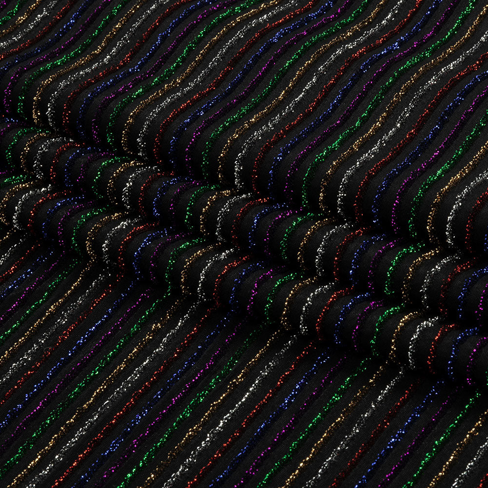 Black and Rainbow Striped Stretch Nylon Knit - Folded