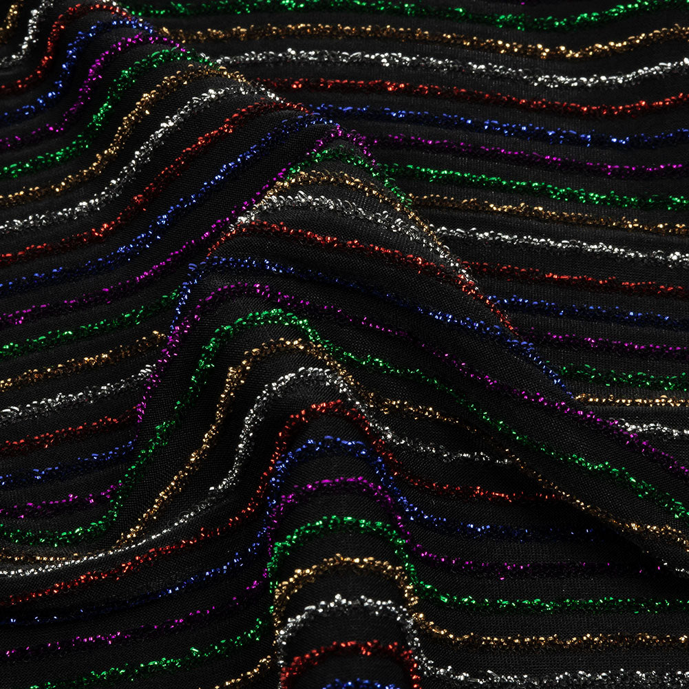 Black and Rainbow Striped Stretch Nylon Knit - Detail