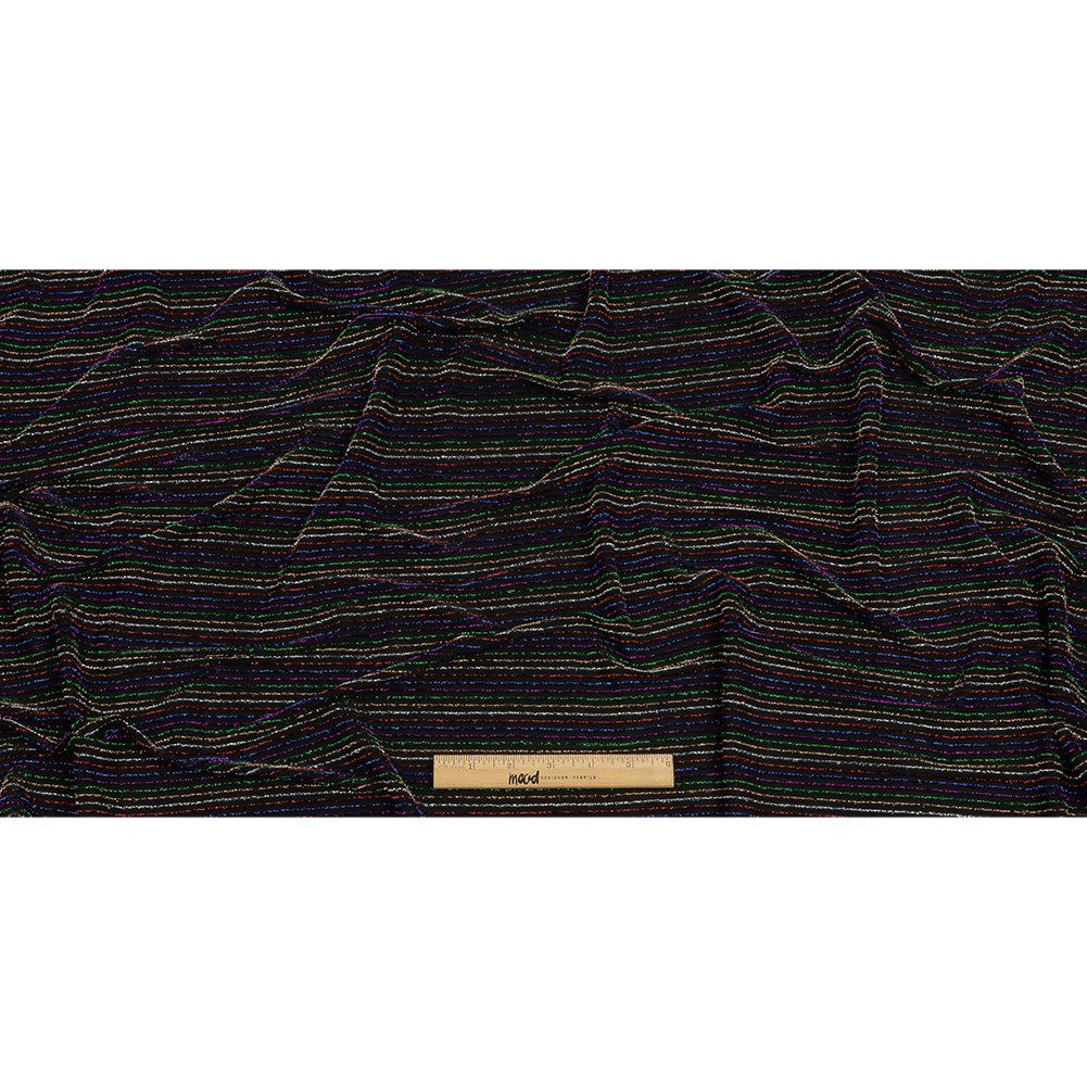Black and Rainbow Striped Stretch Nylon Knit - Full