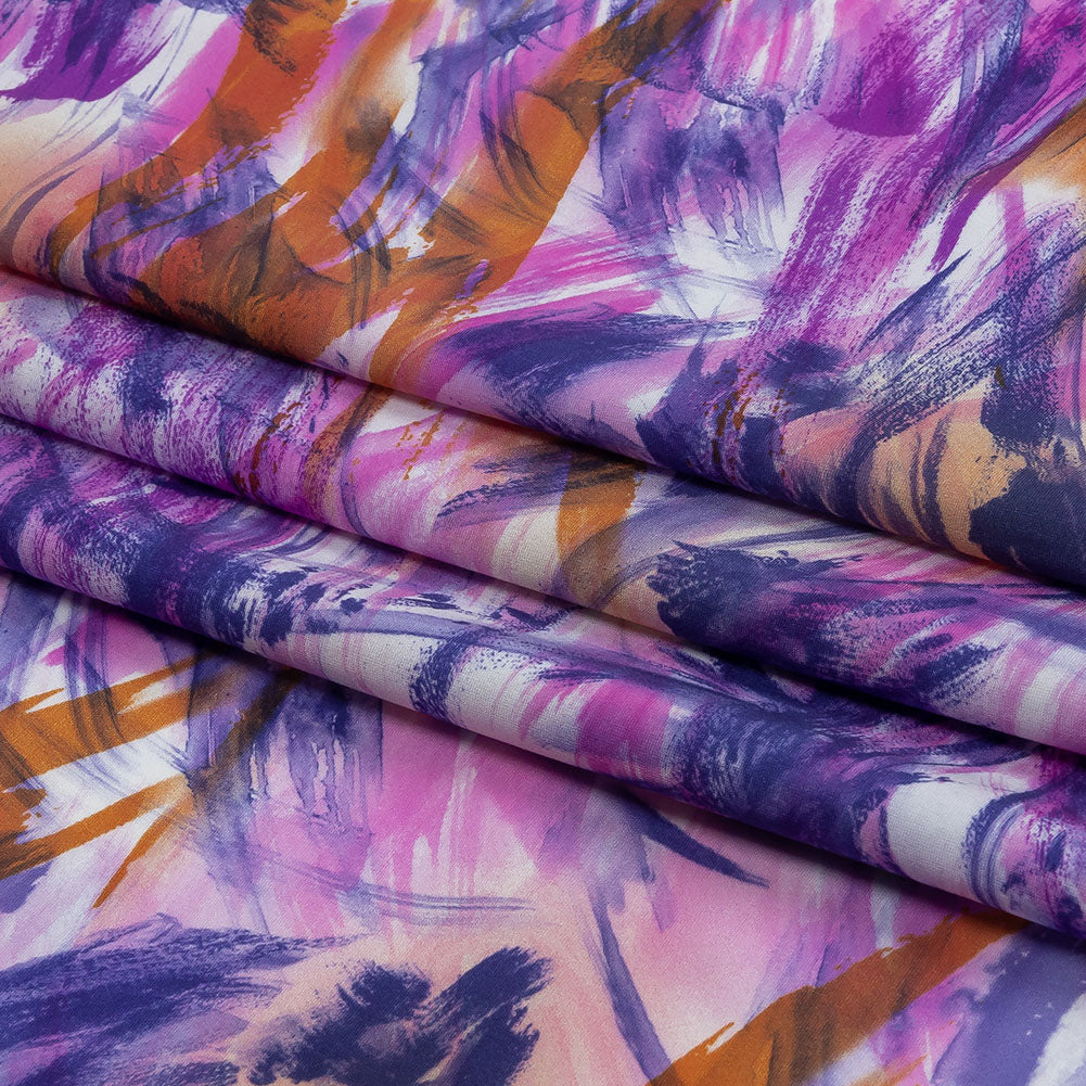 Pink, Purple and Orange Wild Brushstrokes Stretch Nylon Tricot Folded