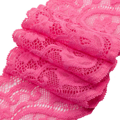 Petal Pink Floral Waves Stretch Lace Trim with Scalloped Edges - 2.875" Folded