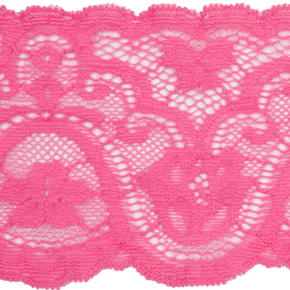 Petal Pink Floral Waves Stretch Lace Trim with Scalloped Edges - 2.875" Detail
