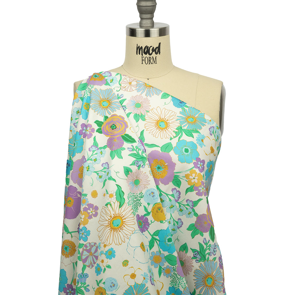 Mood Exclusive Blue Wonderblooms Stretch Cotton Sateen - Drape