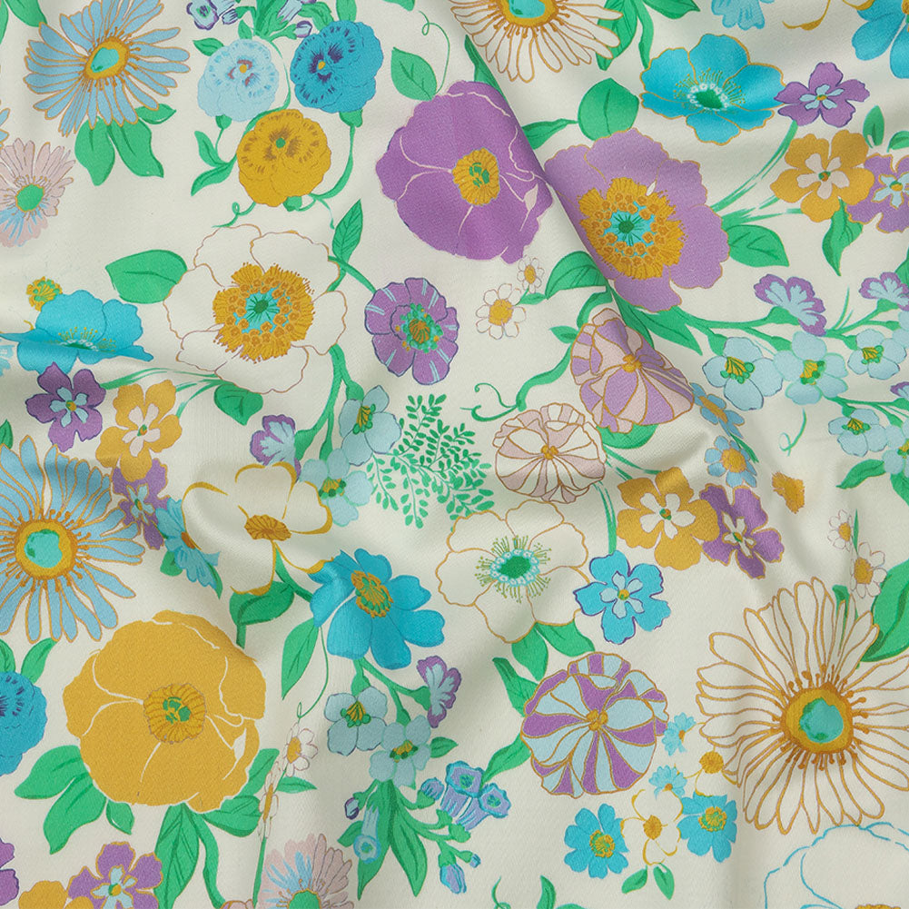 Mood Exclusive Blue Wonderblooms Stretch Cotton Sateen