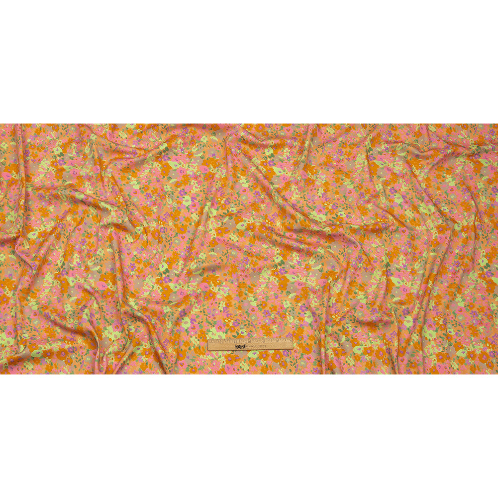 Stretch Cotton and Viscose Sateen Print - Pink and Orange Floral - Mood Exclusive Sunburst - Full