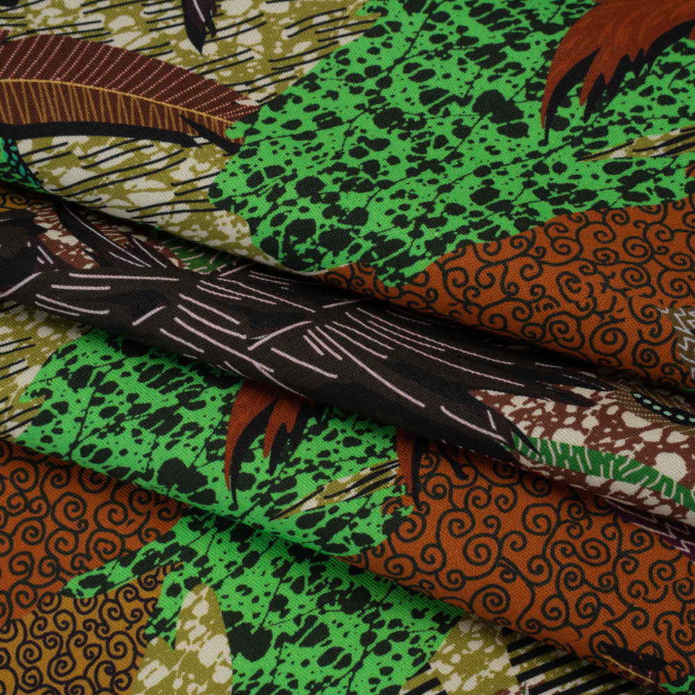 Stretch Cotton Twill Print - Brown and Green Textural Palm Trees - Mood Exclusive Island Energy Folded