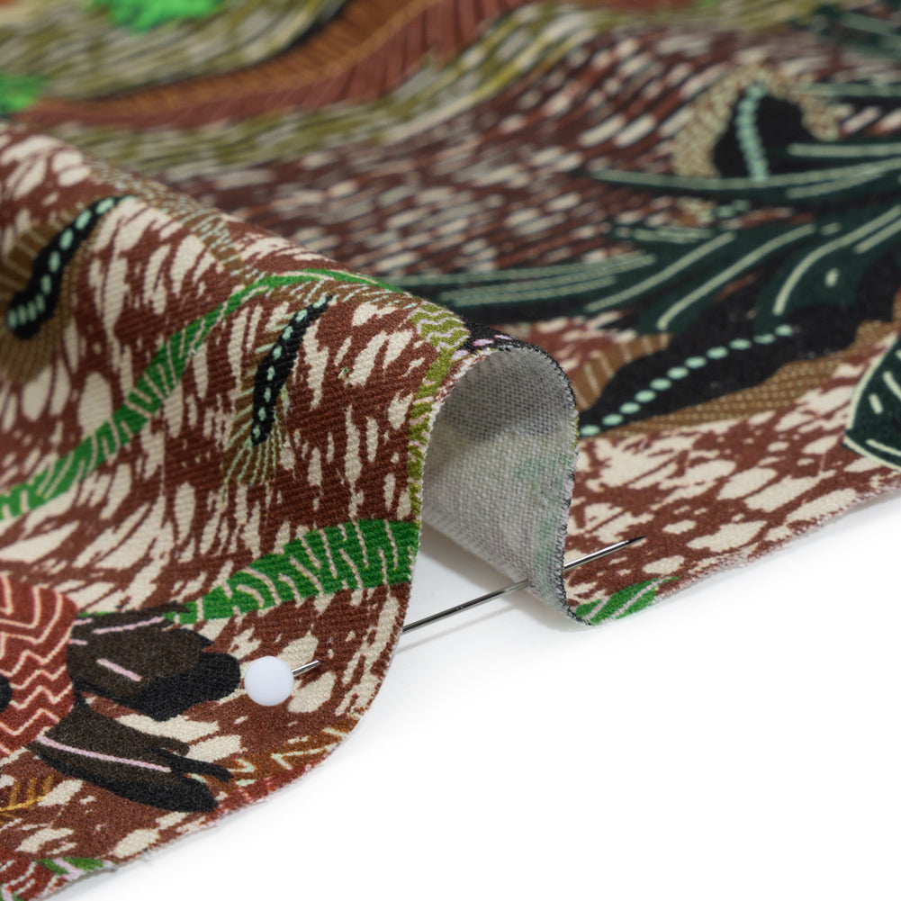 Stretch Cotton Twill Print - Brown and Green Textural Palm Trees - Mood Exclusive Island Energy Detail