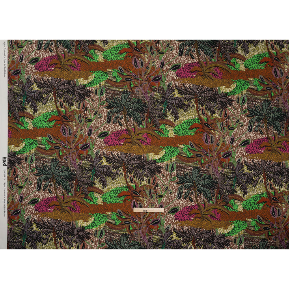 Stretch Cotton Twill Print - Brown and Green Textural Palm Trees - Mood Exclusive Island Energy - Full
