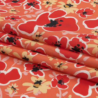 Cotton Voile Print - Orange and Red Floral - Mood Exclusive Grooving Blooms Folded