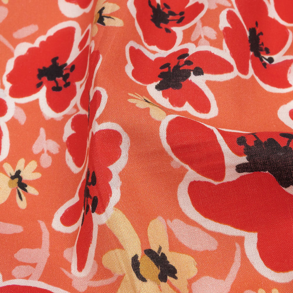 Cotton Voile Print - Orange and Red Floral - Mood Exclusive Grooving Blooms Detail