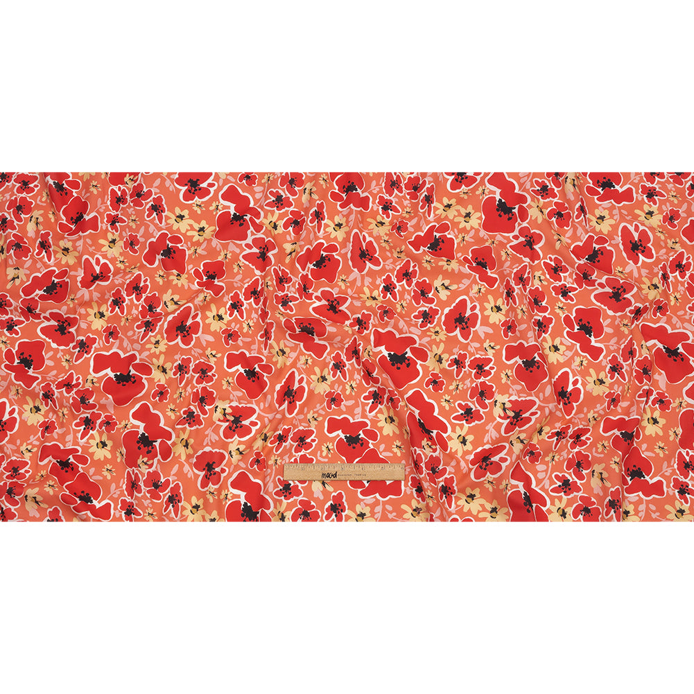 Cotton Voile Print - Orange and Red Floral - Mood Exclusive Grooving Blooms Full