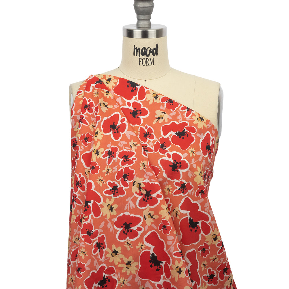 Cotton Voile Print - Orange and Red Floral - Mood Exclusive Grooving Blooms Drape